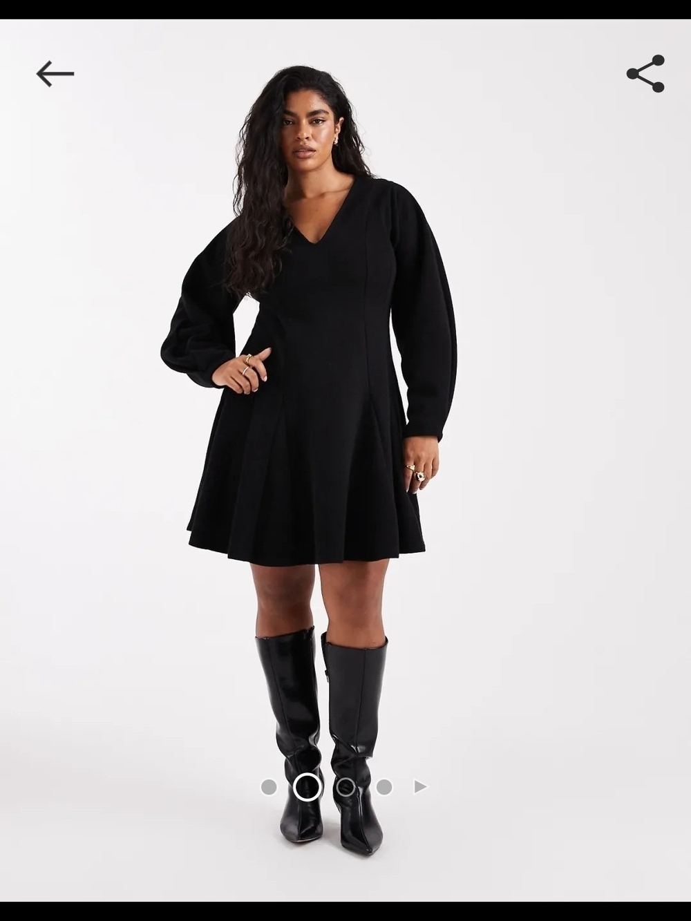 ASOS Curve - Black V-Neck Long Sleeve Skater Dress